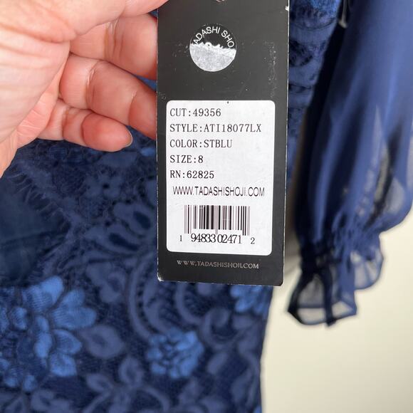 Tadashi Shoji Navy Blue Lace Sheath Dress Size 8 NWT Long sleeved - Picture 6 of 8